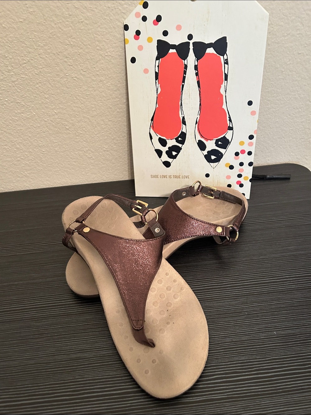 Vionic Metallic Brown T-Strap Sandals